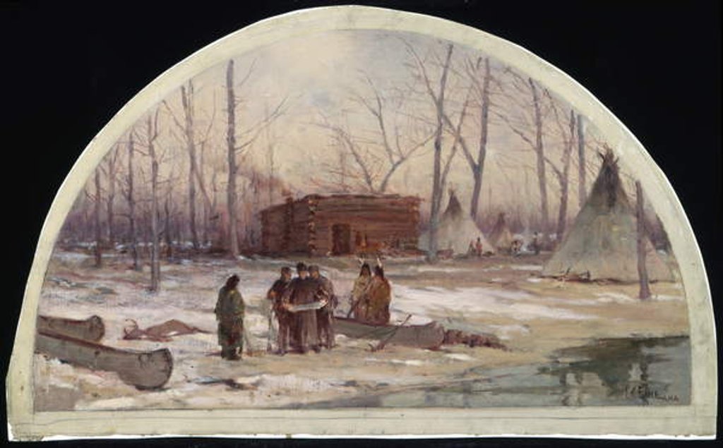 Detail of The Winter Quarters of Father Marquette, 1674, 1900 by Lawrence Carmichael Earle