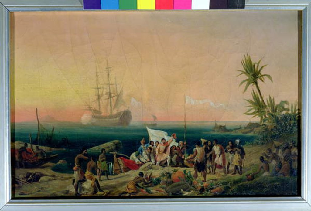 Detail of Jean de Bethencourt, Norman Navigator, discovering the island of Lanzarote in 1402, 1848 by Ambroise-Louis Garneray