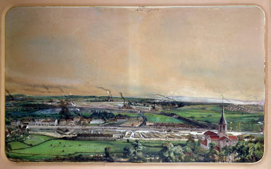 Detail of Industrial landscape in the Blanzy coal field, Saone-et-Loire, c.1860 by Ignace Francois Bonhomme