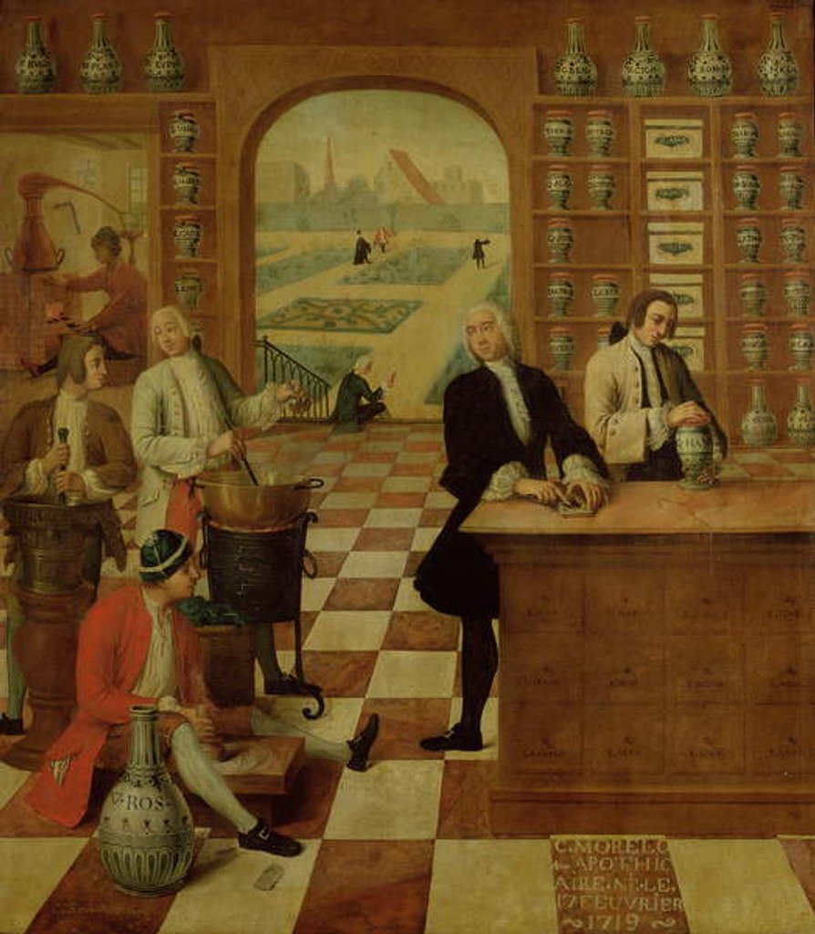 Detail of The Apothecary C. Morelot in his pharmacy, 1751 by C. Souville