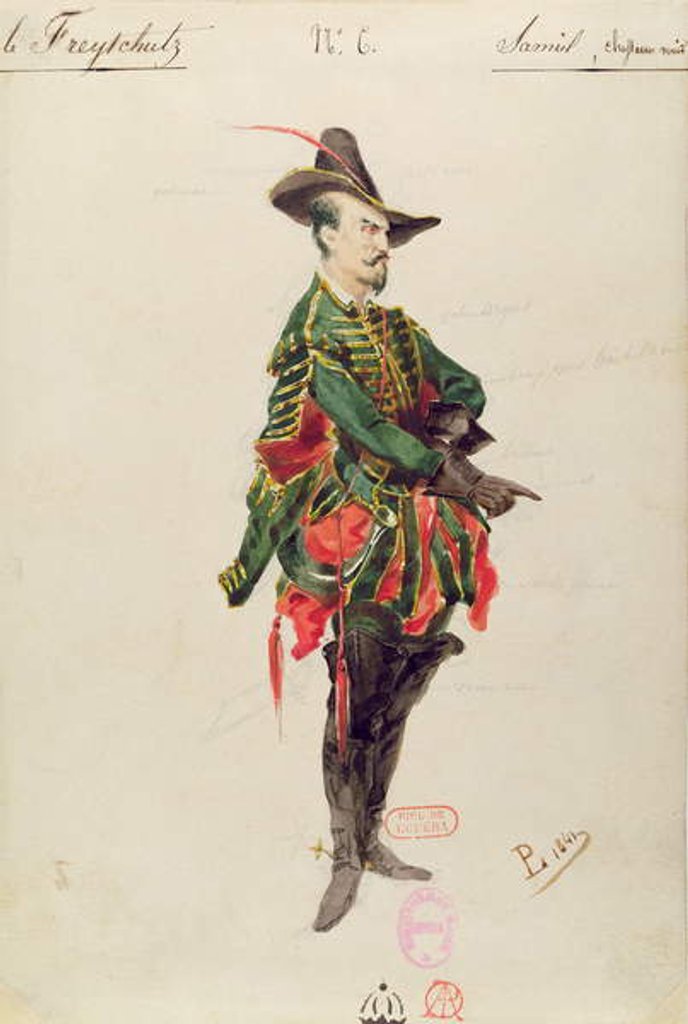 Detail of Costume of the Hunter Samiel for the opera 'Der Freischutz' by Carl Maria von Weber 1841 by Paul Lormier