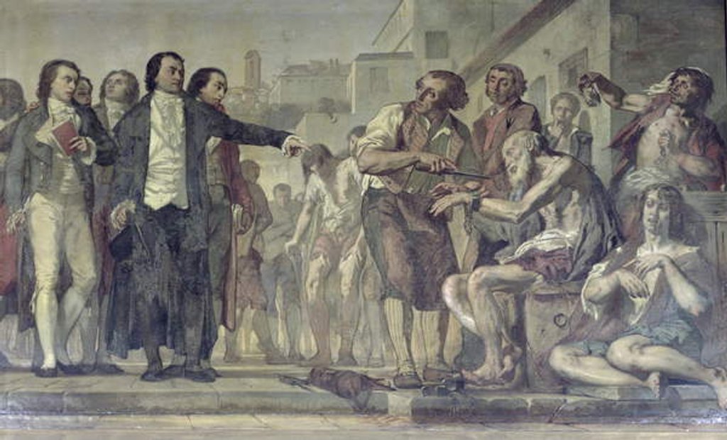Detail of Philippe Pinel releasing lunatics from their chains at the Bicetre asylum in Paris in 1793, c.1840-50 by Charles Louis Lucien Muller
