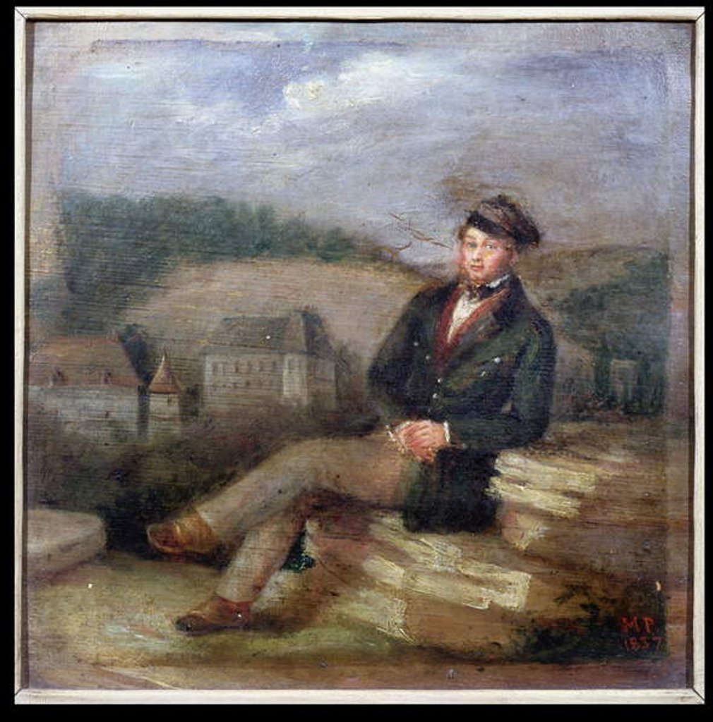 Detail of Portrait of Prosper Merimee working as an inspector of historical monuments, 1837 by Marc Paumier