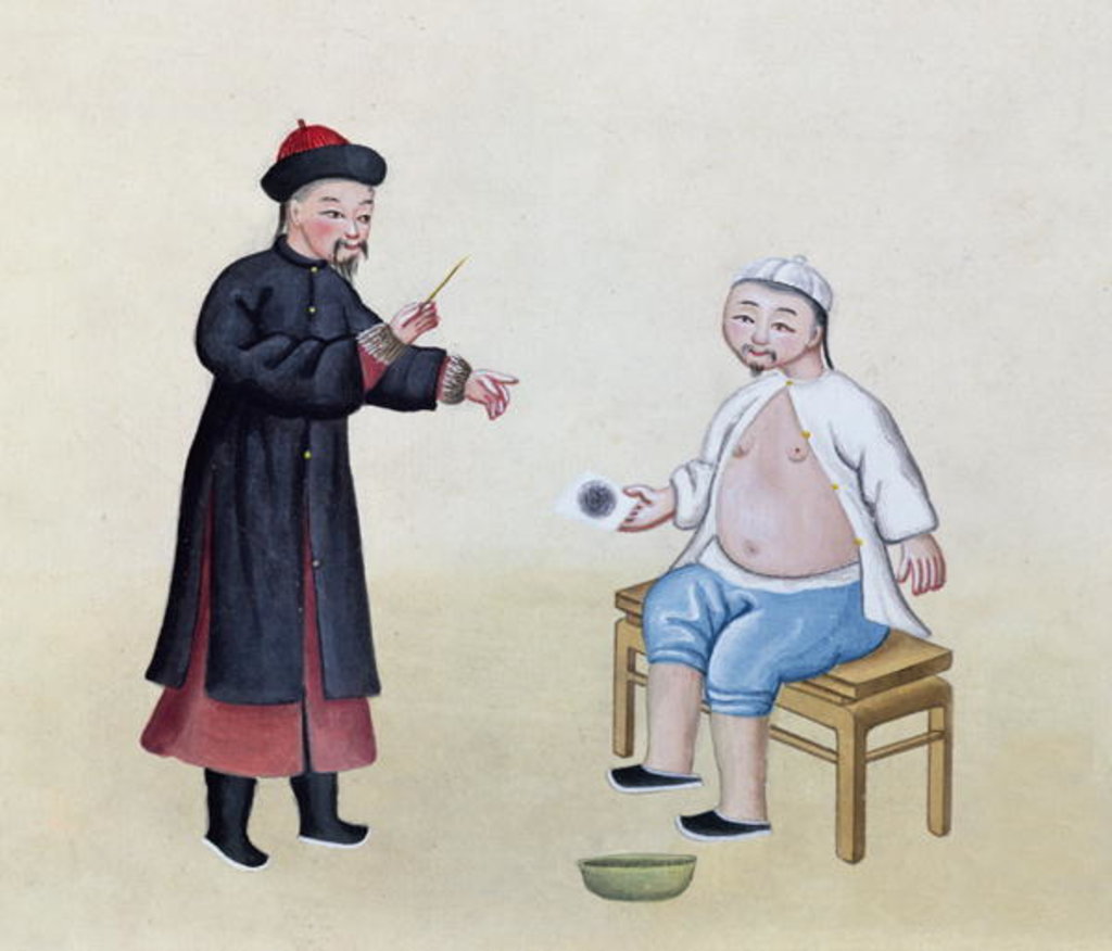 Detail of An Acupuncturist with his patient, c.1785 by School Chinese