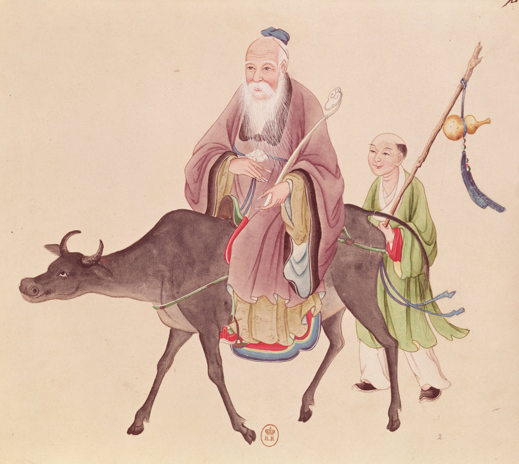 Detail of Lao-Tzu on his buffalo, followed by a disciple by School Chinese
