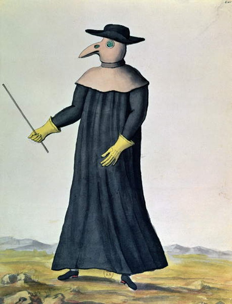 Detail of Costume designed to protect doctors from the plague, 1720 by French School