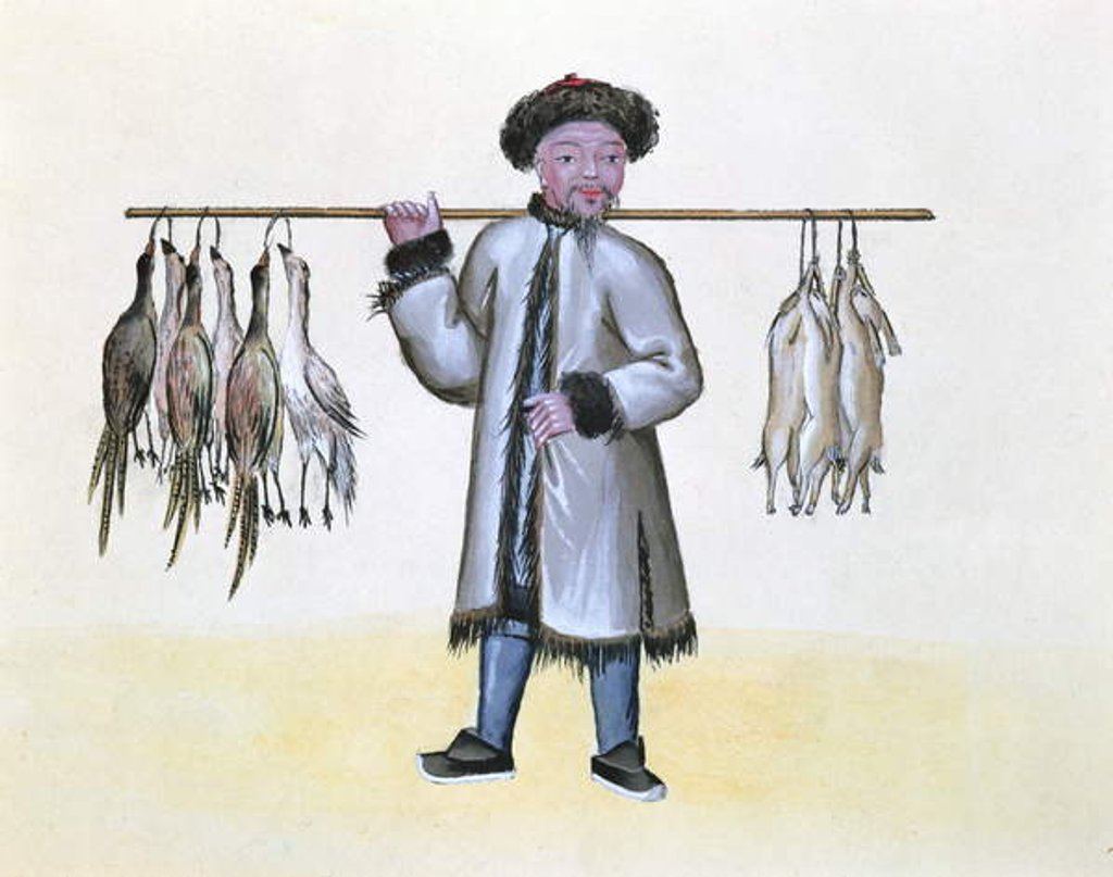 Detail of The Game Merchant, from a book on the street calls of Peking, c.1785 by French School