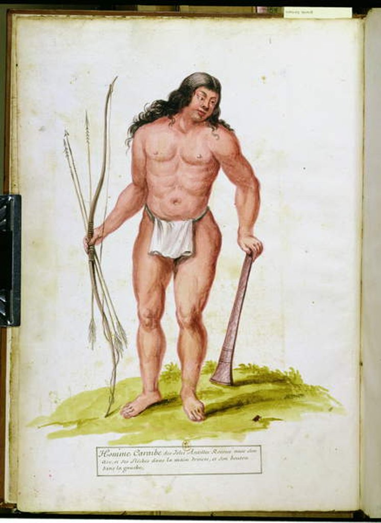 Detail of Native of the Caribbean with his weapons by Charles Plumier