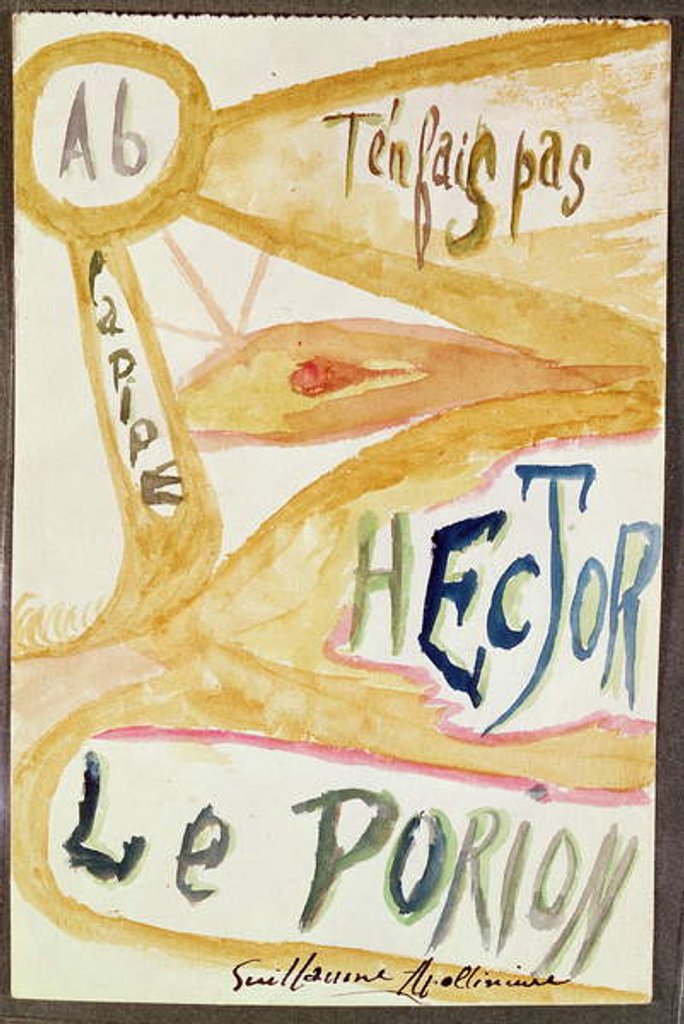 Detail of Illustrated version of a poem from the 'Calligrammes' collection by Guillaume Apollinaire