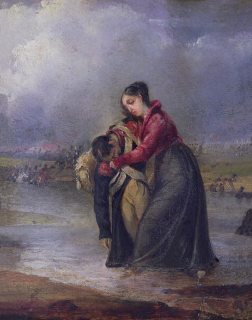Detail of Woman carrying a wounded soldier during the Napoleonic wars by French School