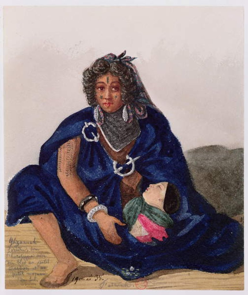 Detail of A sorceress telling the future with corn and salt in Ghzannah, 1835 by Theodore Leblanc