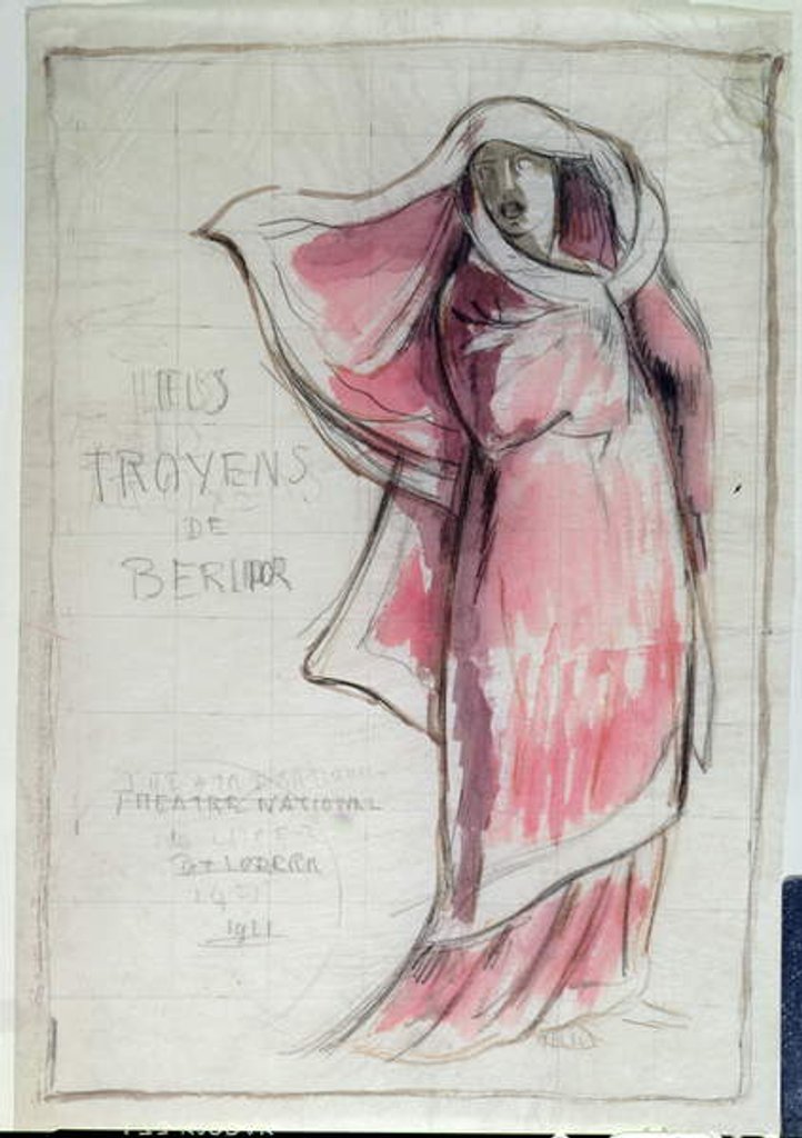 Detail of Design for a poster advertising 'Les Troyens' composed by Hector Berlioz for a performance at the Opera de Paris in 1921 by Rene Piot