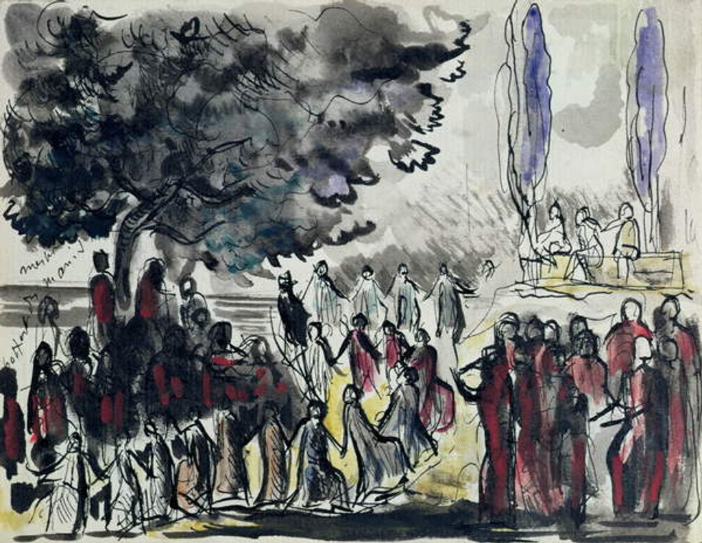 Detail of Set design for 'Les Troyens' composed by Hector Berlioz for a performance at the Opera de Paris by Rene Piot