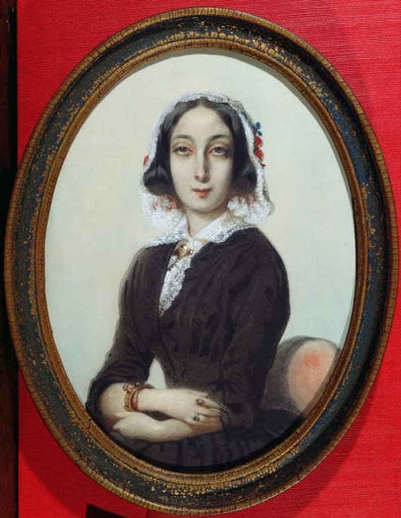 Detail of Portrait miniature of George Sand, c.1840 by French School