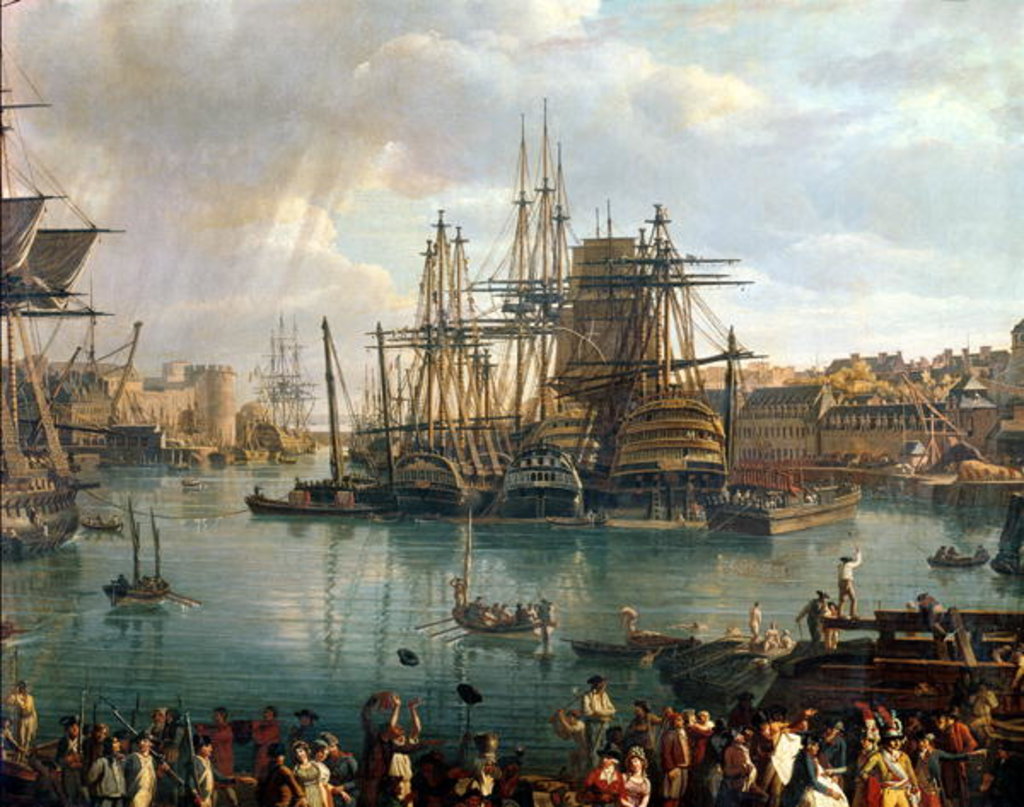 Detail of The Port of Brest with a view of shipping, 1794 by Jean-Francois Hue