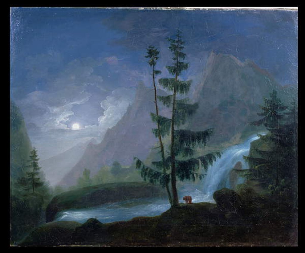 Detail of Waterfall near the Pont d'Espagne by Moonlight, c.1833 by French School