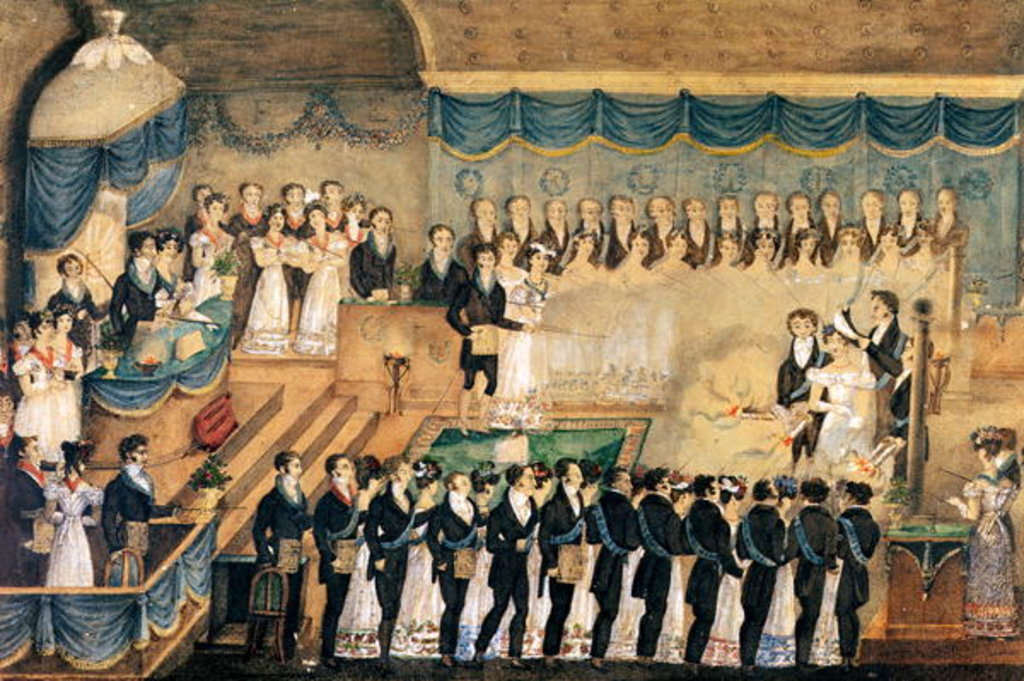 Detail of Masonic Initiation Ceremony of a lady Freemason, early 19th century by French School