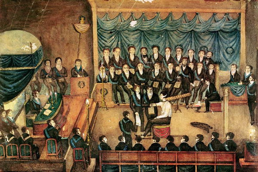 Detail of Masonic Initiation ceremony of a male Freemason, early 19th century by French School