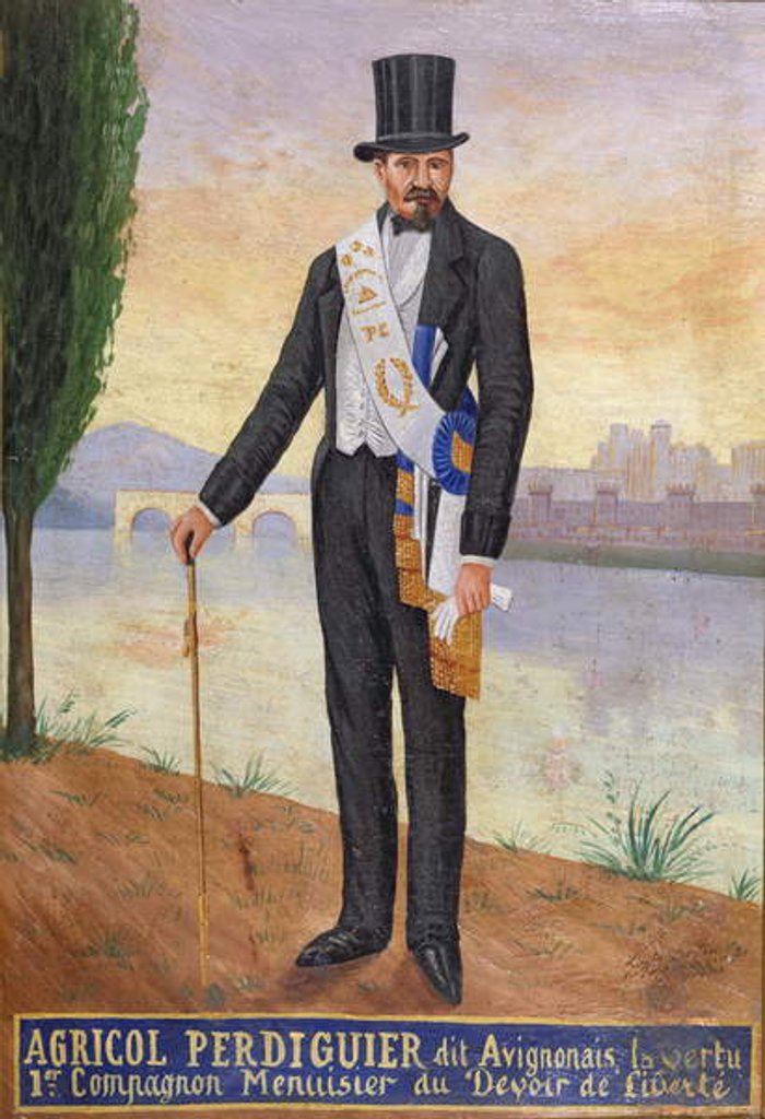 Detail of Portrait of Agricol Perdiguier known as 'Avignonais' standing on the banks of the river Rhone at Avignon, c.1860-65 by French School