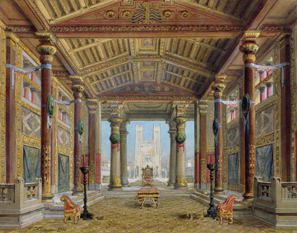 Detail of Set design for 'Athalie' by Jean Racine performed at the Comedie Francaise, 28th April 1892 by Philippe Marie Chaperon