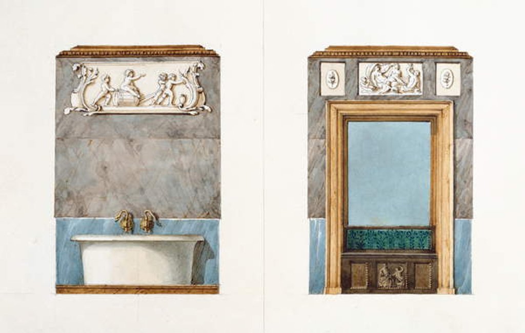 Detail of The bathroom at rue Fortunee, house bought by Balzac in 1847, 1851 by M. Santi