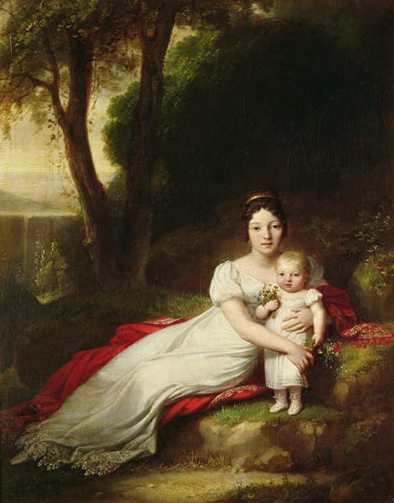 Detail of Hortense Eugenie de Beauharnais, Queen of Holland, with her son Charles Louis Napoleon Bonaparte, the future Napoleon III by Baron Antoine Jean Gros