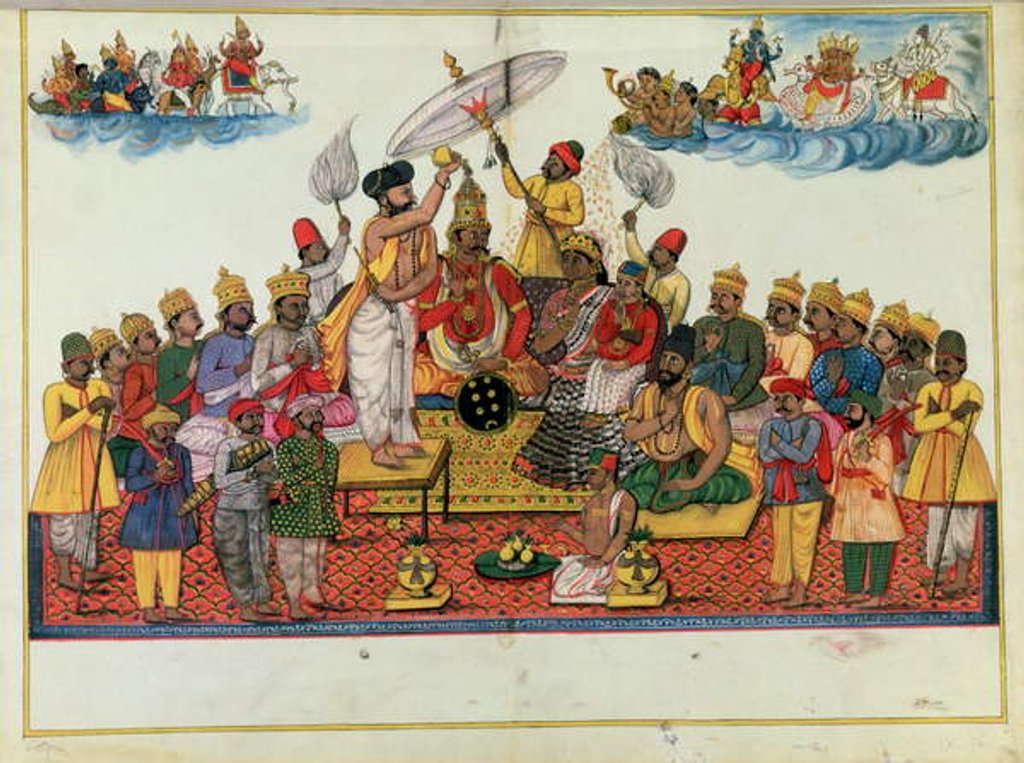 Detail of Indra, king of the gods, being anointed with soma by Indian School