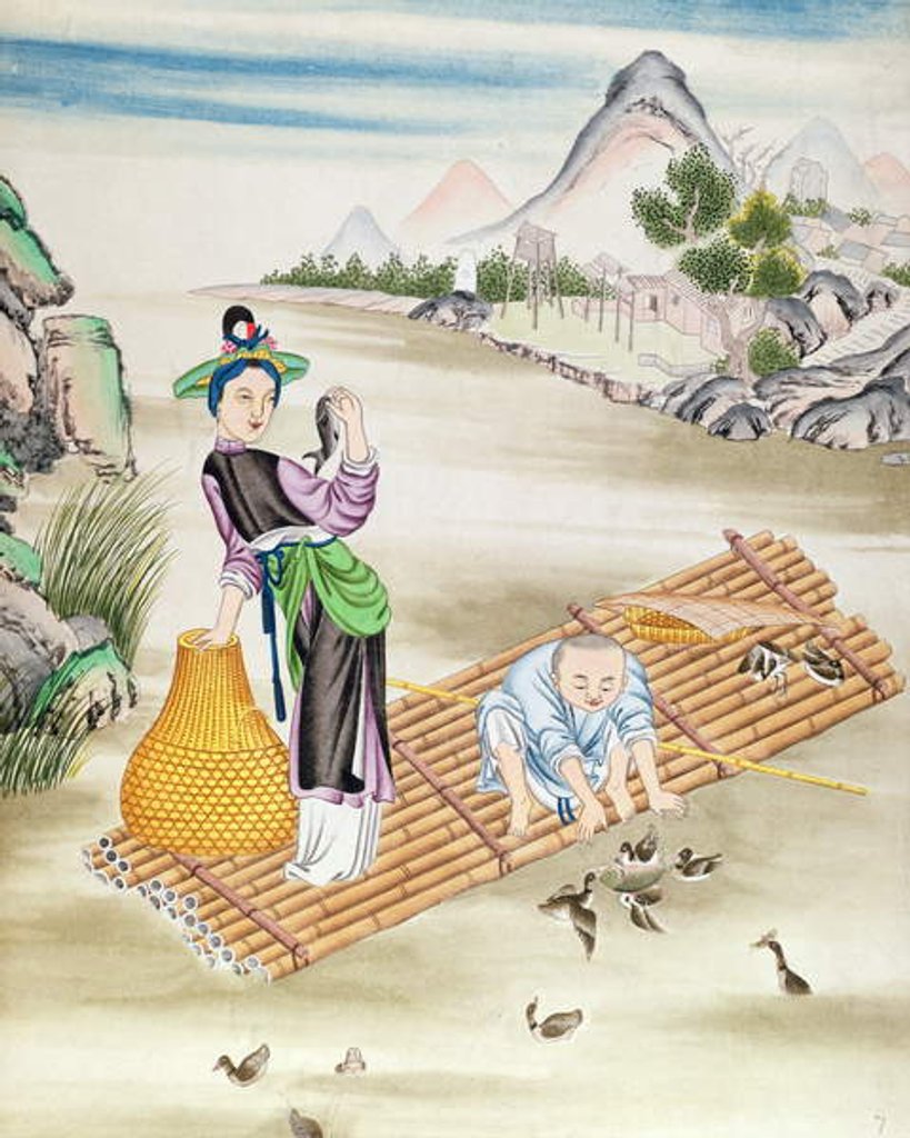 Detail of Chinese using cormorants to catch fish by School Chinese