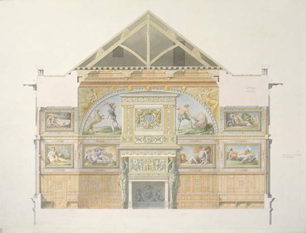 Detail of Ms 1014 Elevation of the ballroom at Fontainebleau, plate from an album by Charles Percier