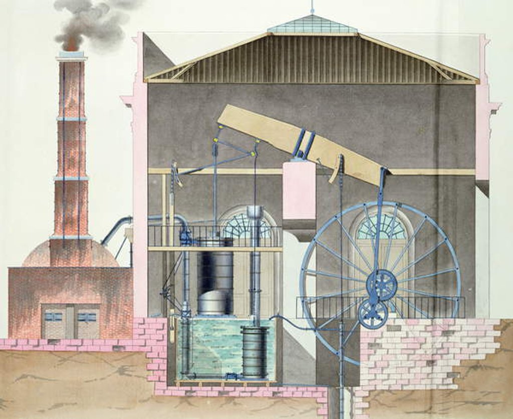 Detail of Cross-section of Watt's steam engine by French School