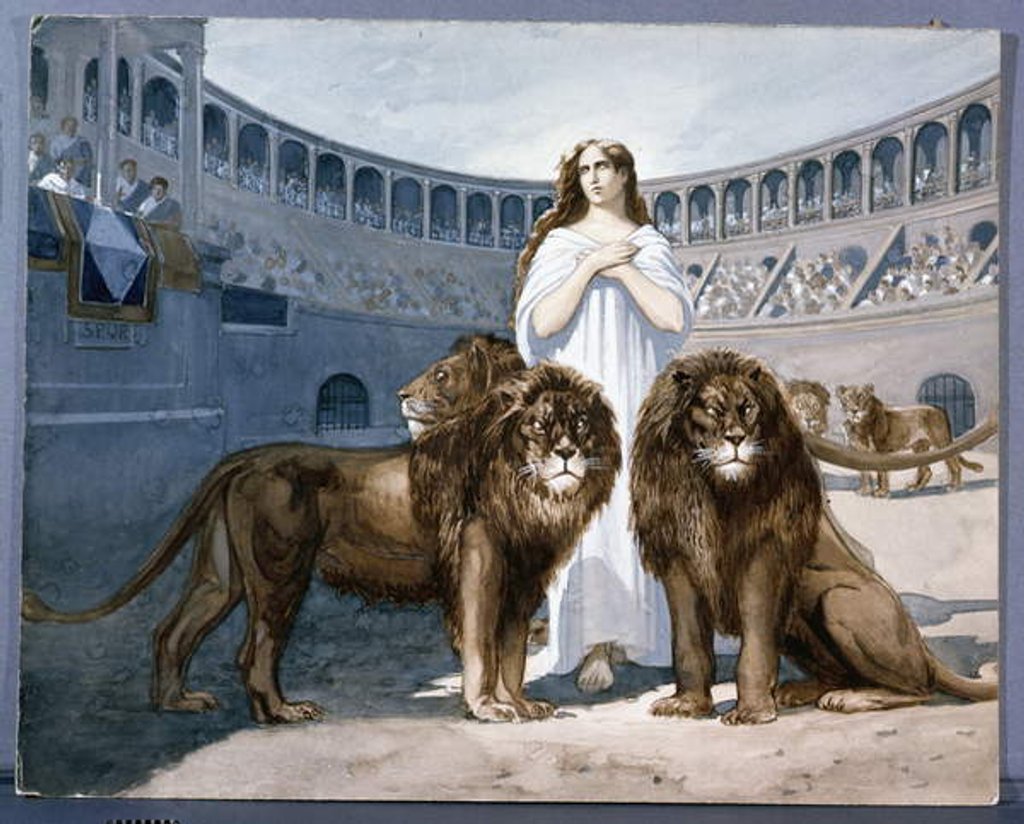 Detail of St. Blandina in the arena with lions by French School