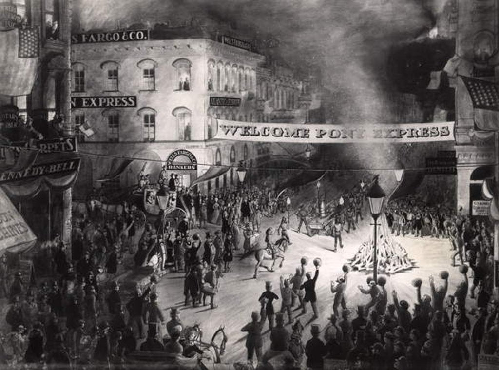 Detail of Triumphant Arrival of the First Pony Express Messenger in Sacramento, 13th April 1860 by American School