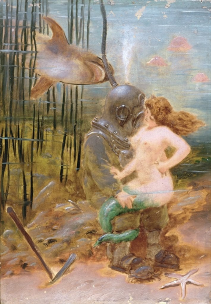 Detail of Deep Sea Diver with a Mermaid and a Shark by French School