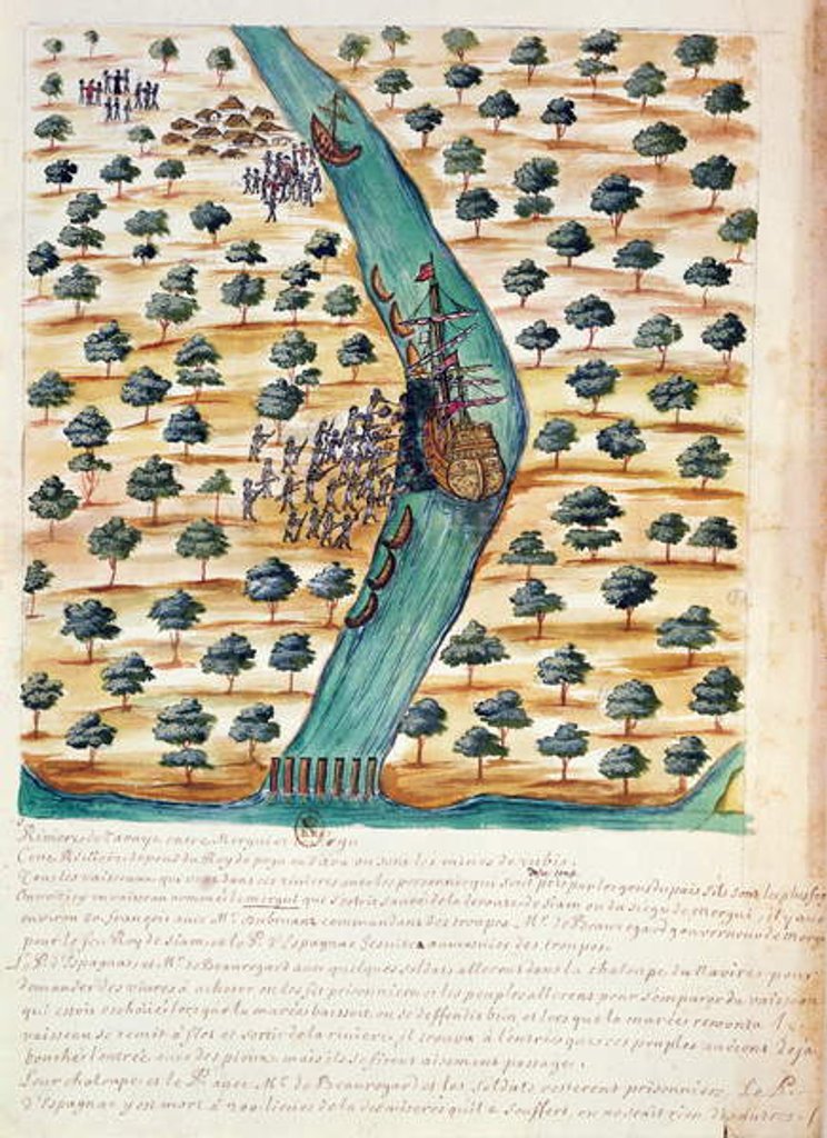 Detail of Natives attacking French ships on the River Tavoy, from an account of the Jesuits in Siam, 1688 by French School