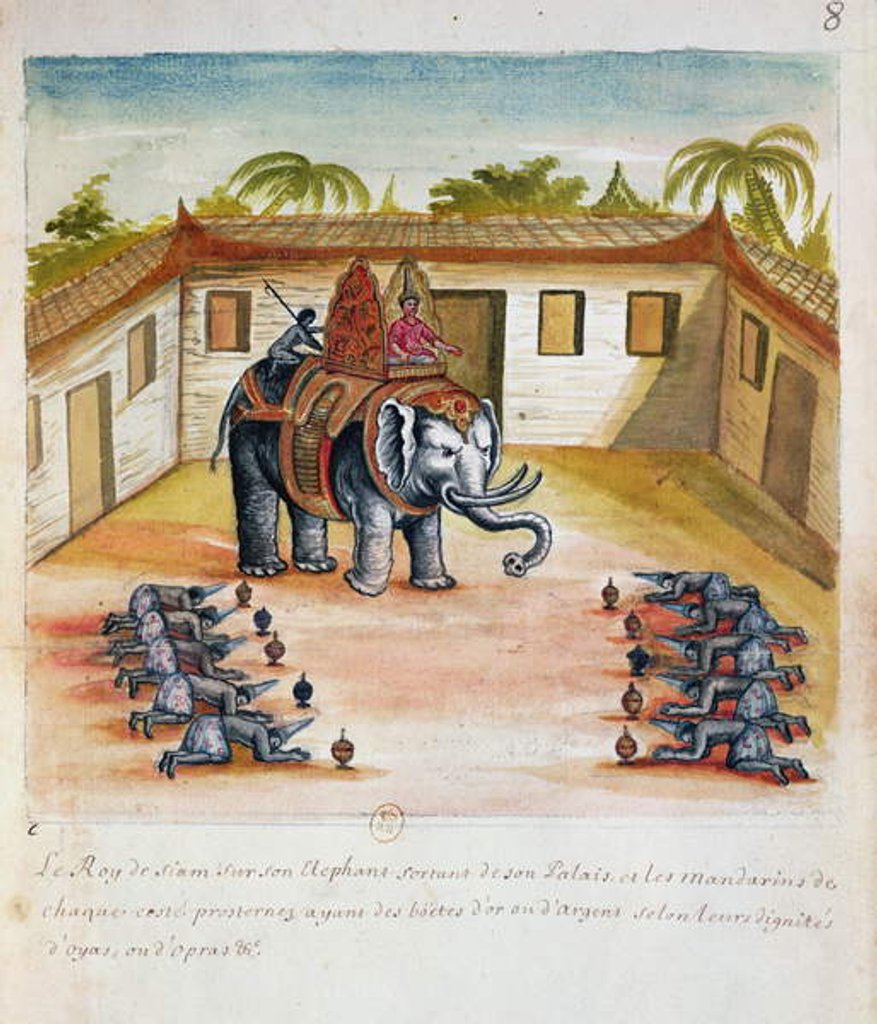 Detail of The King of Siam on his Elephant, from an account of the Jesuits in Siam, 1688 by French School