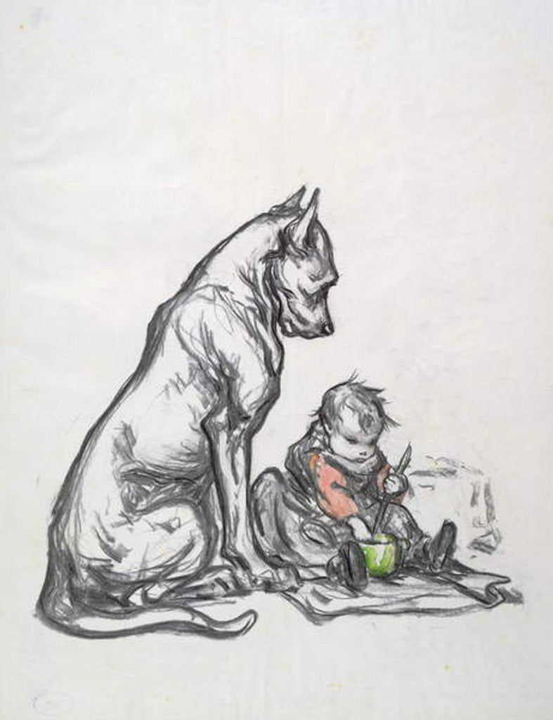 Detail of Dog and child, early 20th century by Robert Noir
