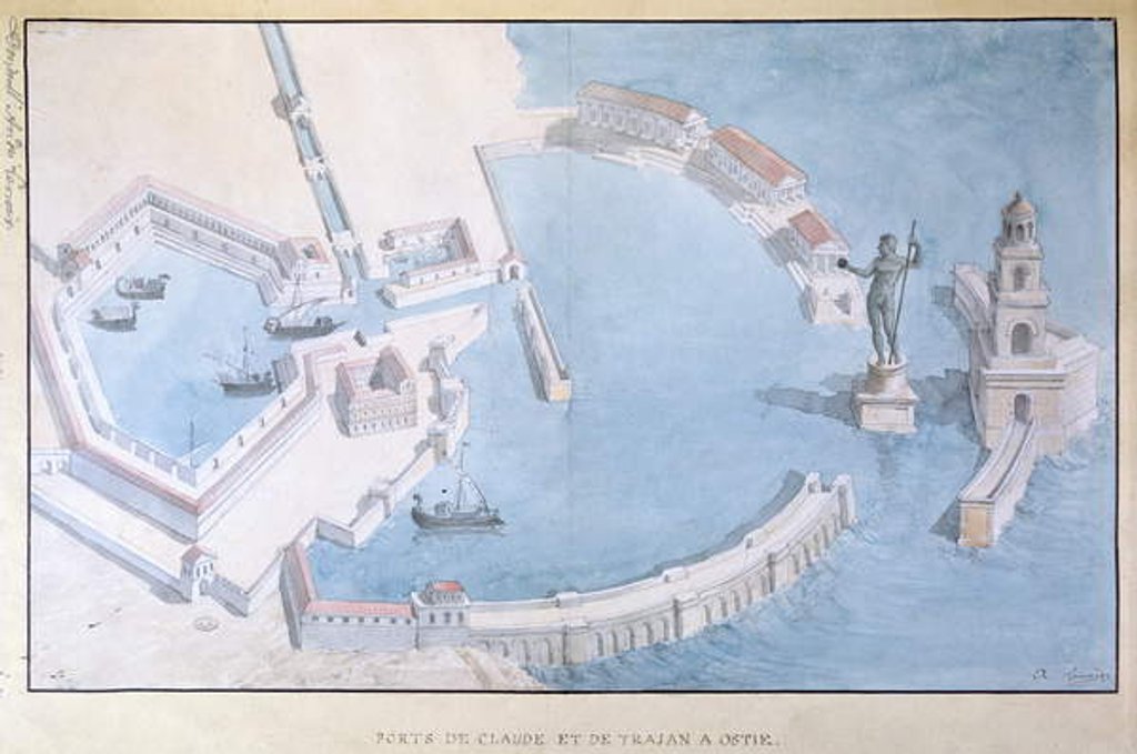 Detail of Reconstruction of the Roman port of Ostia, c.1850 by Andre Lenoir