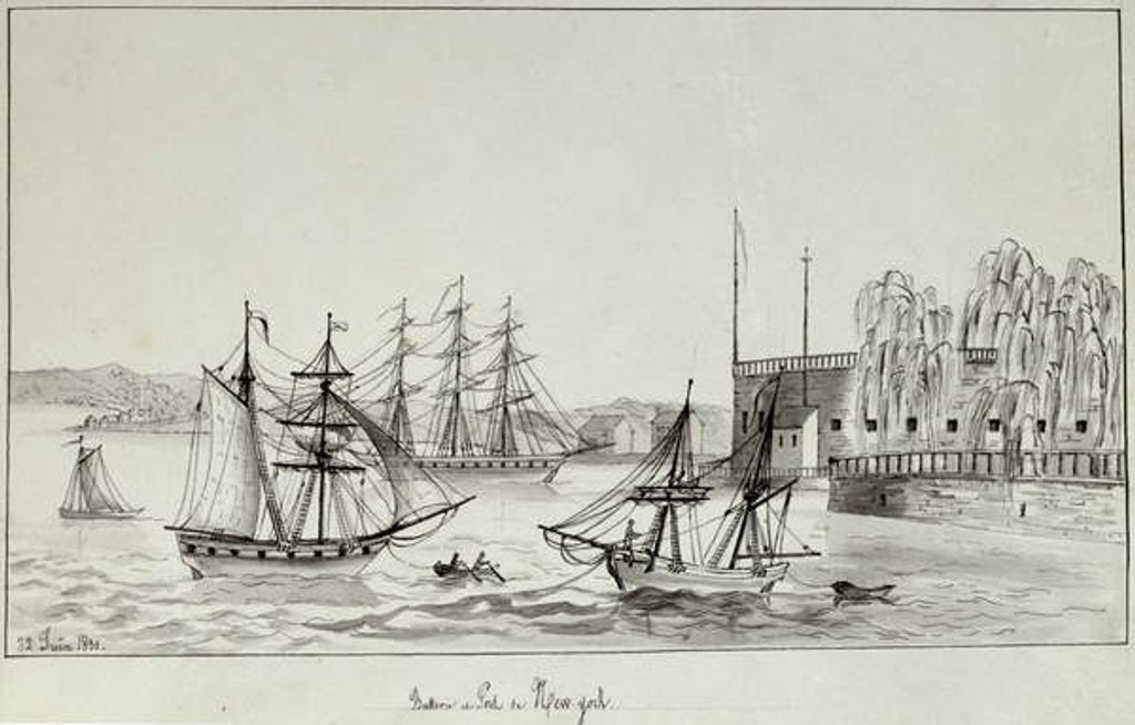 Detail of The Battery and Port of New York, 1831 by Gustave de Beaumont