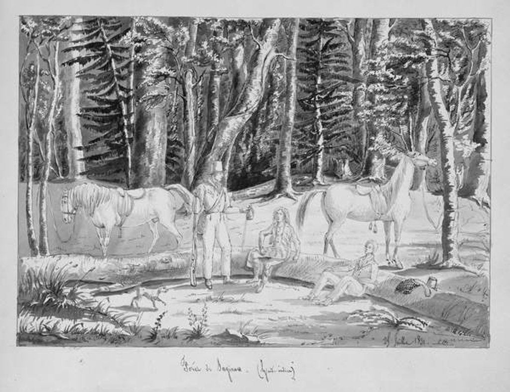 Detail of Travellers with an Indian Guide in the Forest of Saginaw, 1831 by Gustave de Beaumont