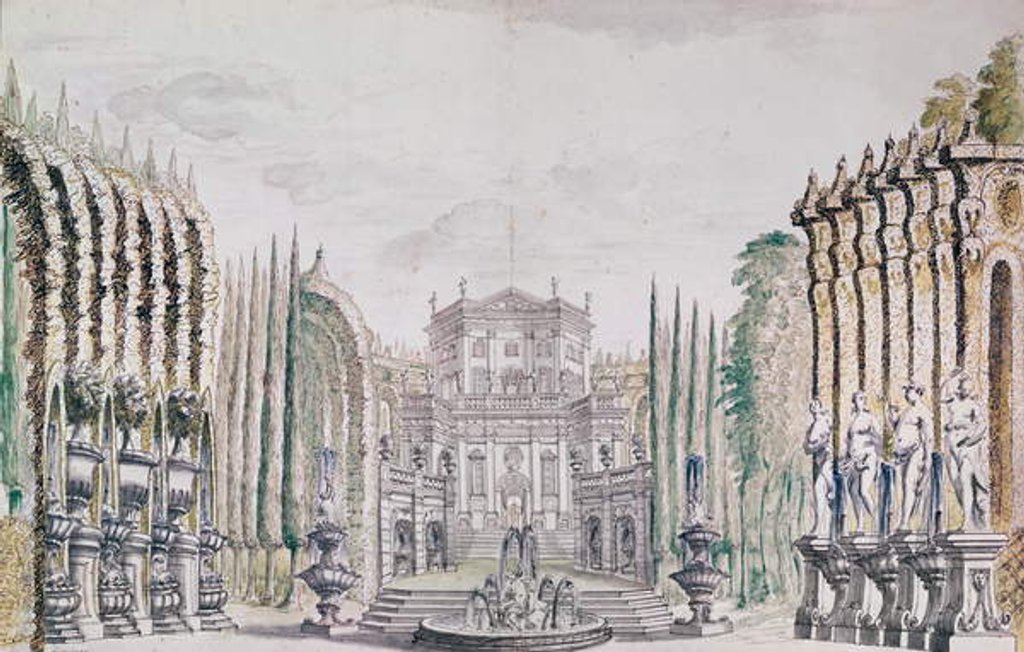 Detail of Set design of a palace for a theatre, c.1660-80 by French School
