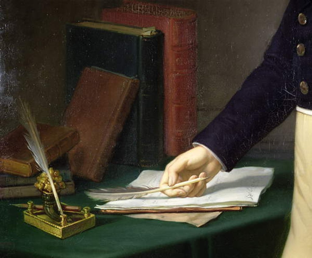 Detail of Man holding a pen in his right hand, c.1830-40 by French School