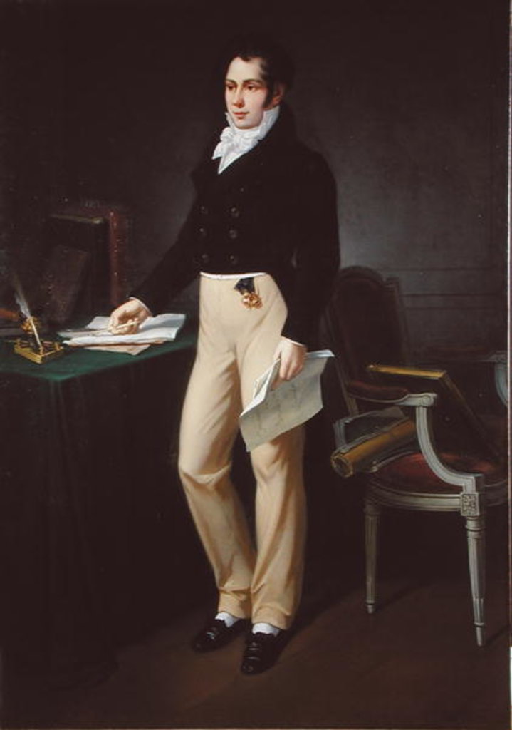 Detail of Portrait of a young man holding the 'Journal des Sourds-Muets et Aveugles', c.1830-40 by French School