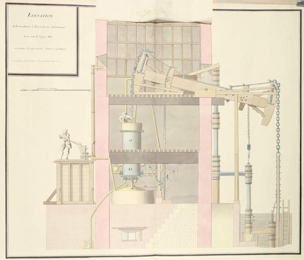 Detail of Cross-section of a steam machine to extract water from mines, c.1760 by French School