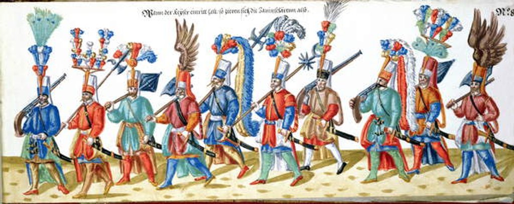 Detail of Turkish Janissaries, from a collection of illustrations relating to the court of the Ottoman Sultan, c.1600 by German School
