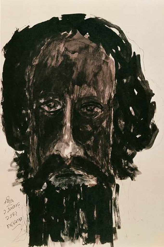 Detail of Self-portrait by Rabindranath Tagore