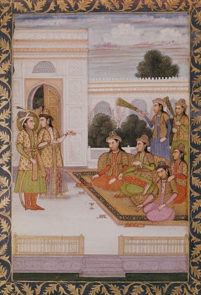 Detail of Joseph presented to the wives of Mizr by Zuleika, Potiphar's wife, episode from the popular Persian poem 'Yusuf and Zulaikha' by Jami c.1780 by School Mughal