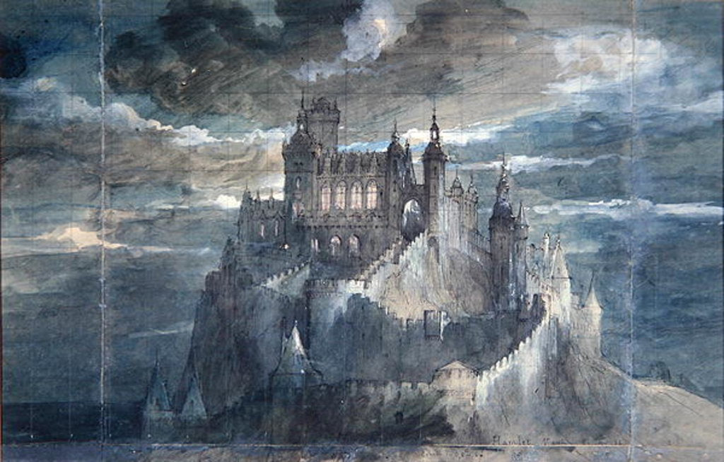 Detail of Set design for a production of Hamlet at the Comedie Francaise, 1884 by French School