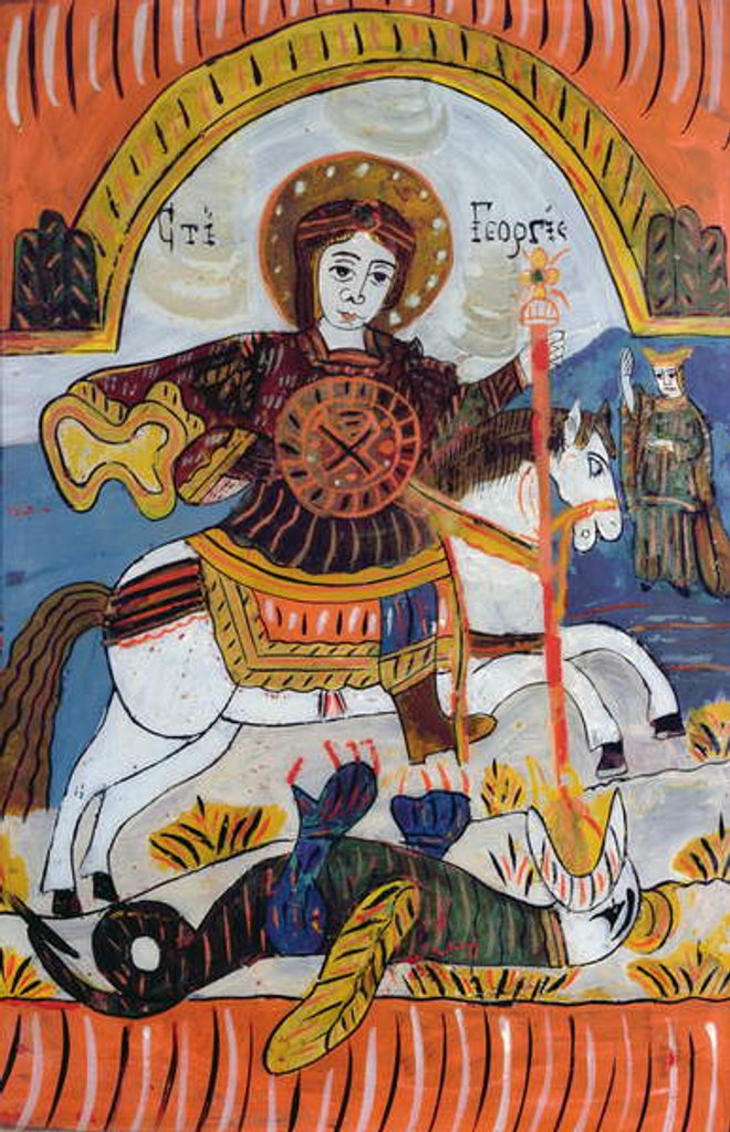 Detail of Saint George and the Dragon by School Serbian