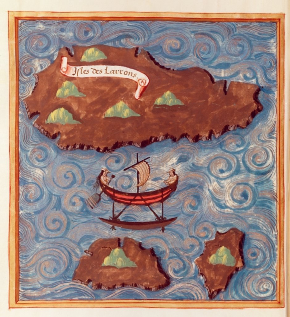 Detail of Ms 24224 Fol.20v Map of the Ladrones Islands by French School