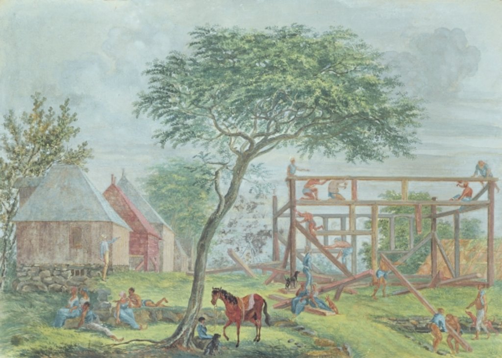 Detail of Building a house on the Ile de la Reunion, c.1810-15 by Jean-Joseph Patu de Rosemont